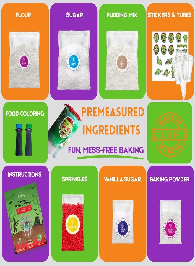 Baketivity Zombie Push-Up Pops Baking Kit for Kids Halloween Baking Kit with Pre-Measured Ingredients Zombie Decorations & Step-by-Step Guide DIY Cake & Pudding Push-Up Pops Kit Fun Family Activity Party Gift - Image 2